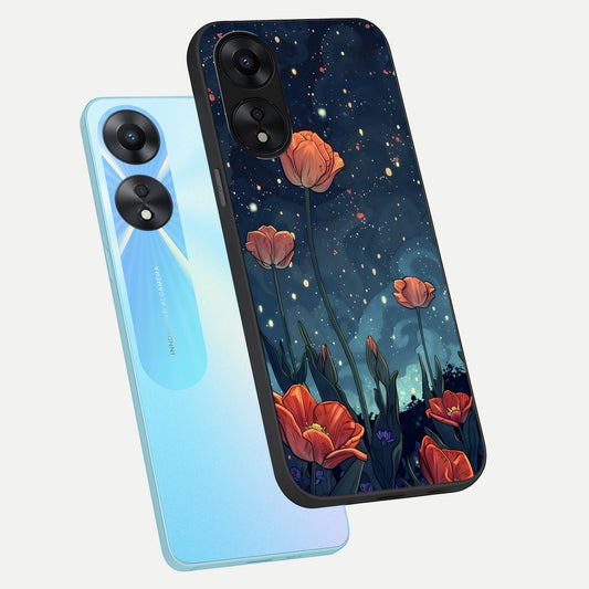  Midnight Tulip Glow phone case For Oppo A78 5G showing premium glass back cover with detailed artwork