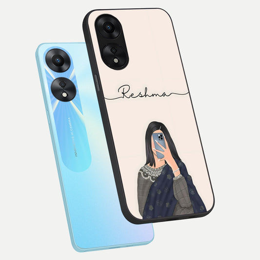  Mirror Mood Muse With Custom Name phone case For Oppo A78 5G showing premium glass back cover with detailed artwork