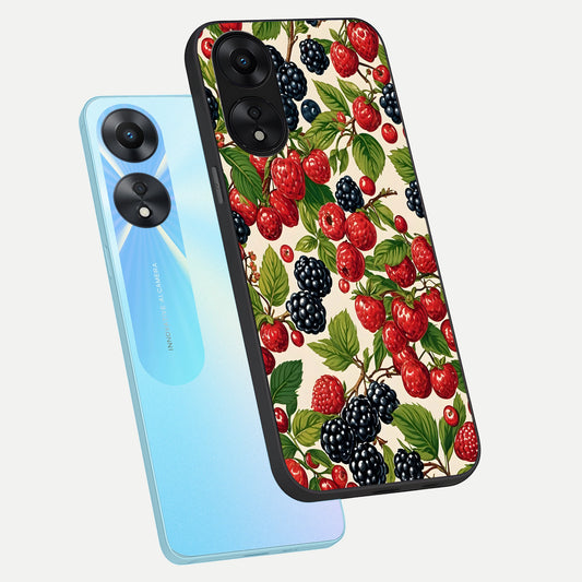  Mixed Berry Collage phone case For Oppo A78 5G showing premium glass back cover with detailed artwork