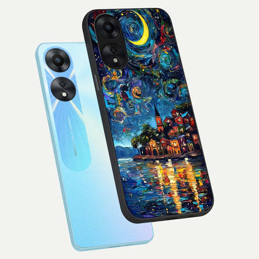  Moonlight Harbor Glow phone case For Oppo A78 5G showing premium glass back cover with detailed artwork