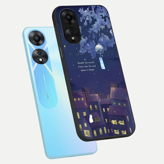  Moonlit Cat Silence phone case For Oppo A78 5G showing premium glass back cover with detailed artwork