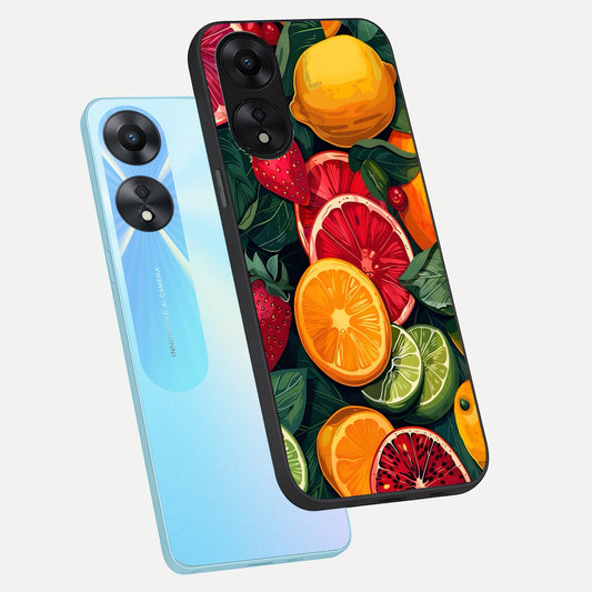  Multiple Fruits phone case For Oppo A78 5G showing premium glass back cover with detailed artwork