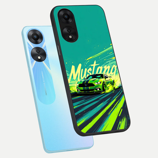  Mustang Bang phone case For Oppo A78 5G showing premium glass back cover with detailed artwork