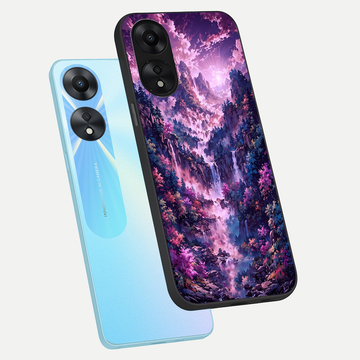  Mystic Cascade Peaks phone case For Oppo A78 5G showing premium glass back cover with detailed artwork