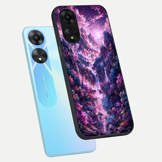  Mystic Cascade Peaks phone case For Oppo A78 5G showing premium glass back cover with detailed artwork