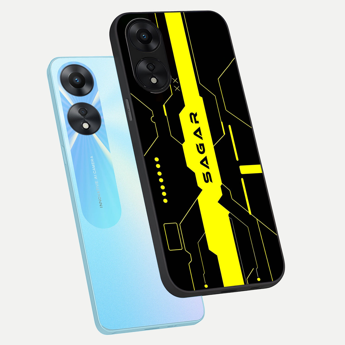  Neon CYBERPUNK Custom Name phone case For Oppo A78 5G showing premium glass back cover with detailed artwork