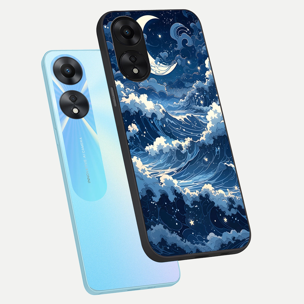  Ocean Moon Waves phone case For Oppo A78 5G showing premium glass back cover with detailed artwork