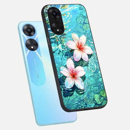  Pink Flowers in Water phone case For Oppo A78 5G showing premium glass back cover with detailed artwork