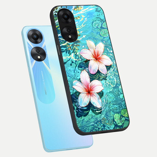  Pink Flowers in Water phone case For Oppo A78 5G showing premium glass back cover with detailed artwork