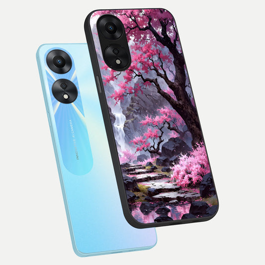  Pink Sunflower Glow phone case For Oppo A78 5G showing premium glass back cover with detailed artwork