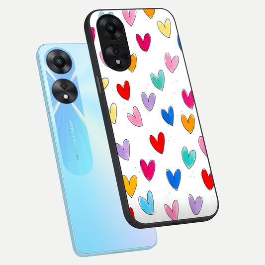  Playful Love Doodles phone case For Oppo A78 5G showing premium glass back cover with detailed artwork