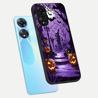 Pumpkin Patch Halloween phone case For Oppo A78 5G showing premium glass back cover with detailed artwork