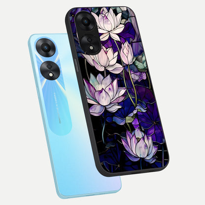  Purple Lotus Pattern phone case For Oppo A78 5G showing premium glass back cover with detailed artwork