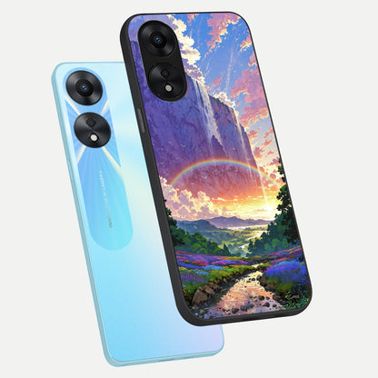  Rainbow Valley Dream phone case For Oppo A78 5G showing premium glass back cover with detailed artwork