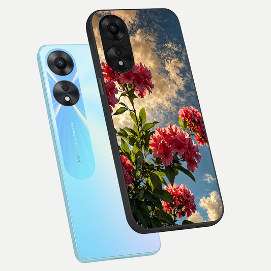  Red Bloom Skies phone case For Oppo A78 5G showing premium glass back cover with detailed artwork