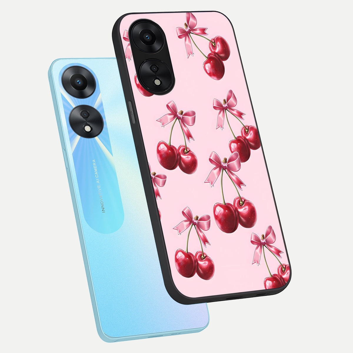  Red Cherries Pattern phone case For Oppo A78 5G showing premium glass back cover with detailed artwork