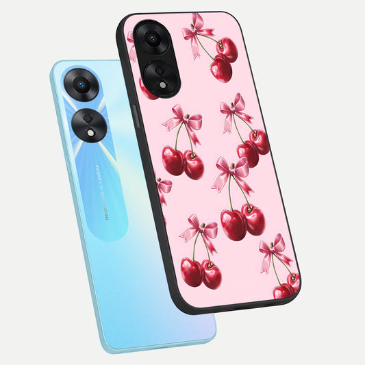  Red Cherries Pattern phone case For Oppo A78 5G showing premium glass back cover with detailed artwork