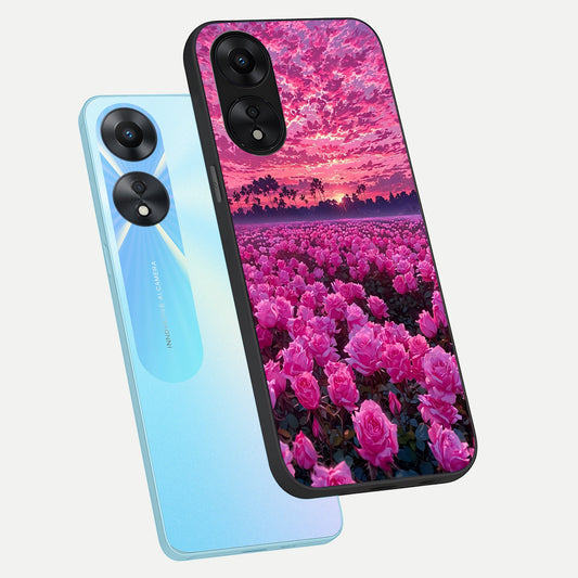  Rose Sunset Valley phone case For Oppo A78 5G showing premium glass back cover with detailed artwork