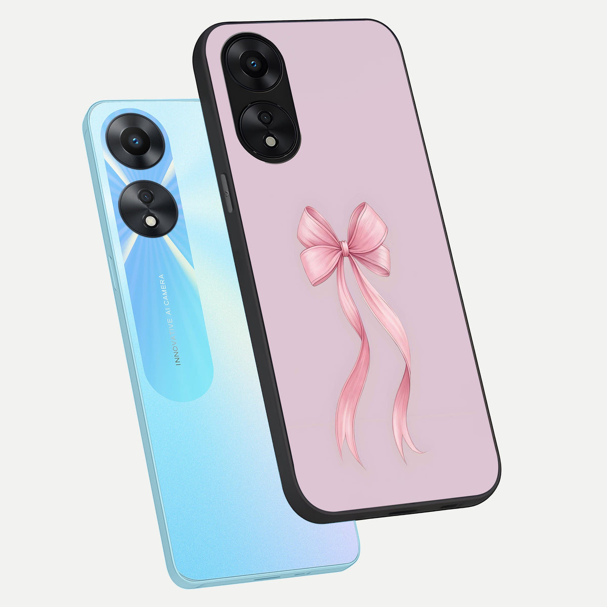  Soft Blush Bow phone case For Oppo A78 5G showing premium glass back cover with detailed artwork