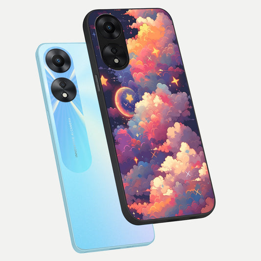  Starlit Dream Clouds phone case For Oppo A78 5G showing premium glass back cover with detailed artwork
