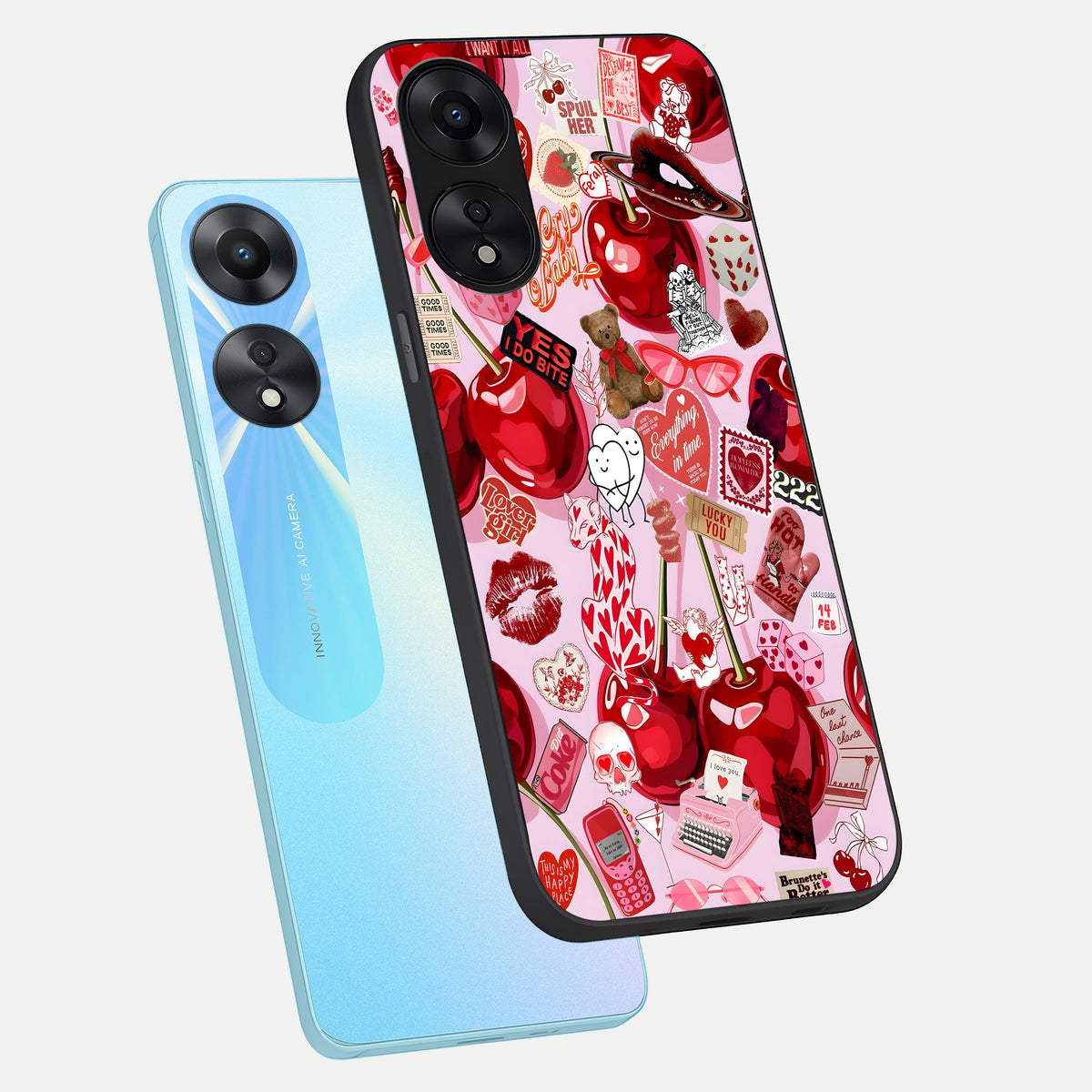  Sweet Cherry Chaos phone case For Oppo A78 5G showing premium glass back cover with detailed artwork