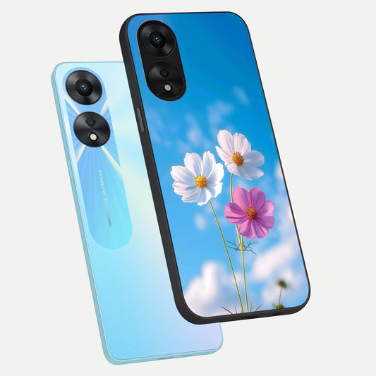  Tripple Flowers With Sky phone case For Oppo A78 5G showing premium glass back cover with detailed artwork