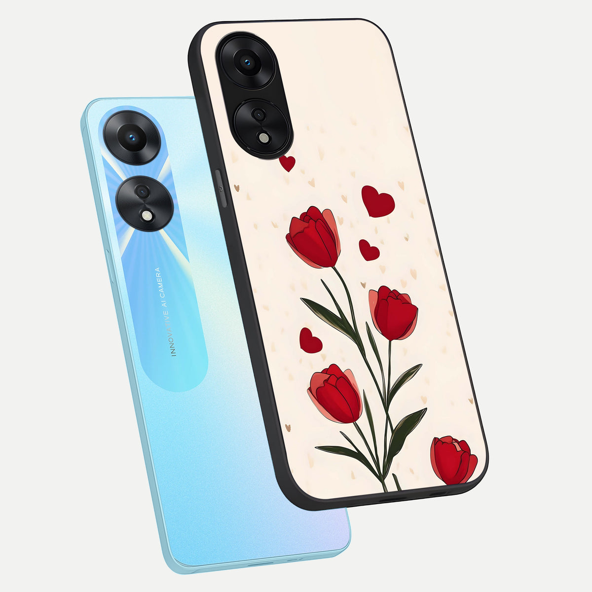  Tulip With Heart phone case For Oppo A78 5G showing premium glass back cover with detailed artwork