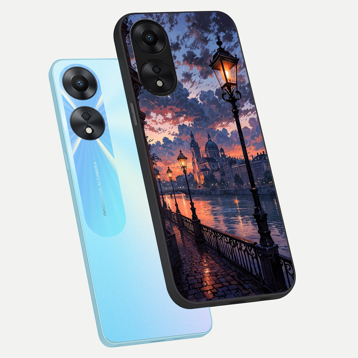  Twilight River Lights phone case For Oppo A78 5G showing premium glass back cover with detailed artwork