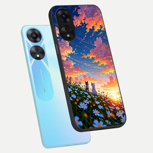  Two Cats Friends phone case For Oppo A78 5G showing premium glass back cover with detailed artwork