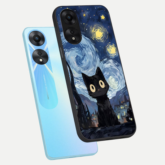  Van Gogh Cat phone case For Oppo A78 5G showing premium glass back cover with detailed artwork