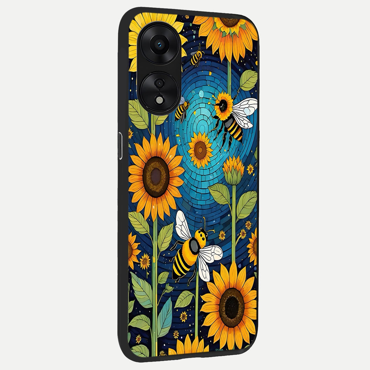  Bees And Sunflowers back cover For Oppo A78 5G slim fit glass case with vibrant aesthetic design
