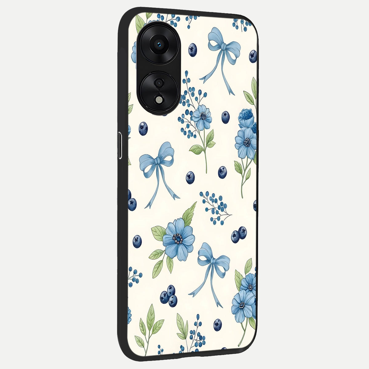  Blue Flower And Bow back cover For Oppo A78 5G slim fit glass case with vibrant aesthetic design
