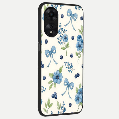  Blue Flower And Bow back cover For Oppo A78 5G slim fit glass case with vibrant aesthetic design