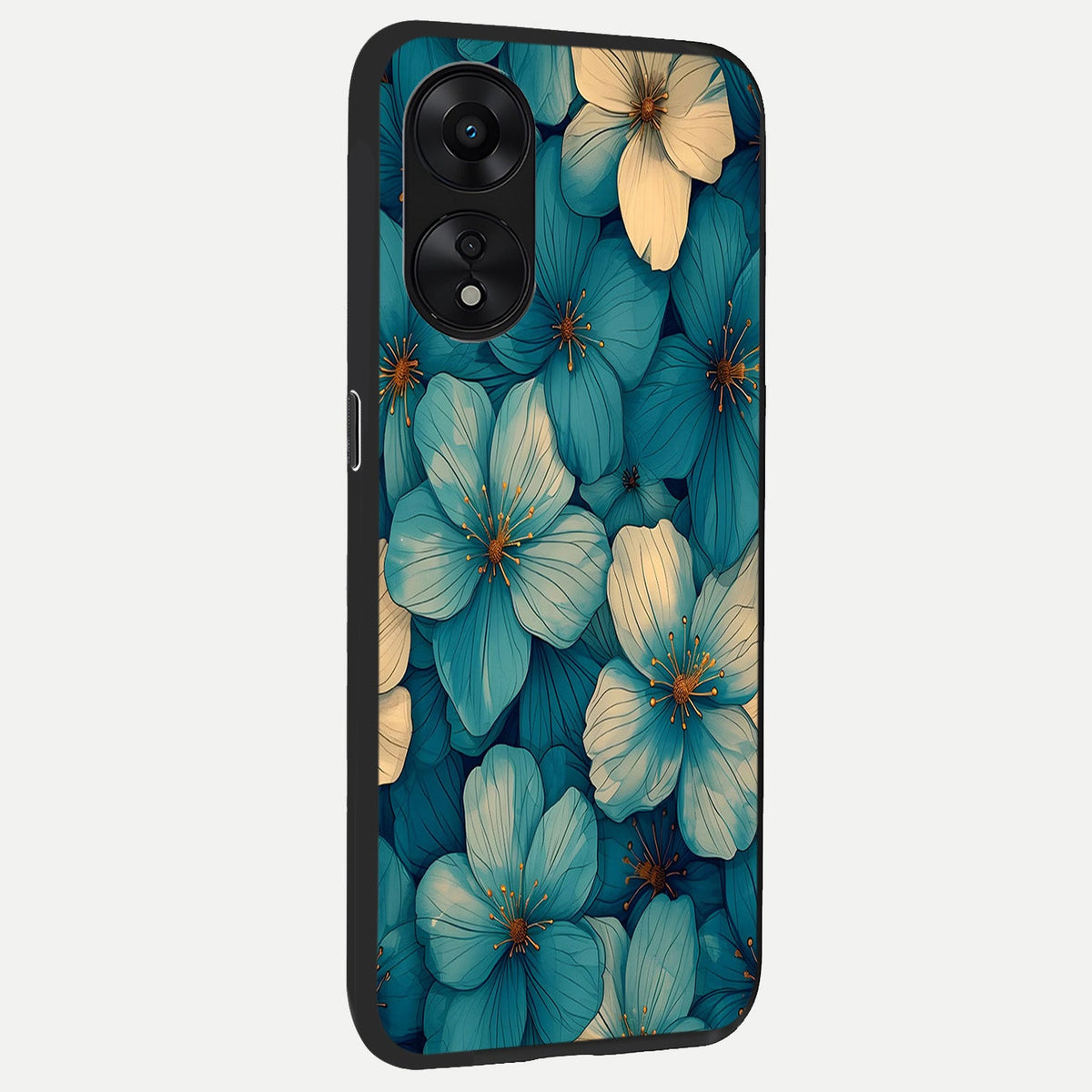  Blue Shade Floral back cover For Oppo A78 5G slim fit glass case with vibrant aesthetic design