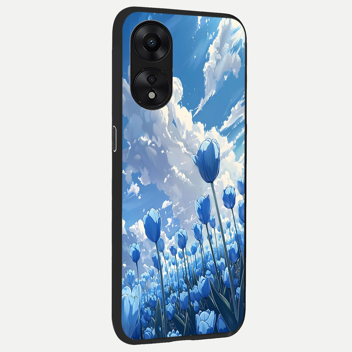  Blue Tulip Clouds back cover For Oppo A78 5G slim fit glass case with vibrant aesthetic design