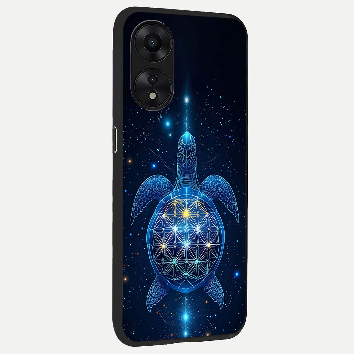  Crimson Blue Turtle back cover For Oppo A78 5G slim fit glass case with vibrant aesthetic design