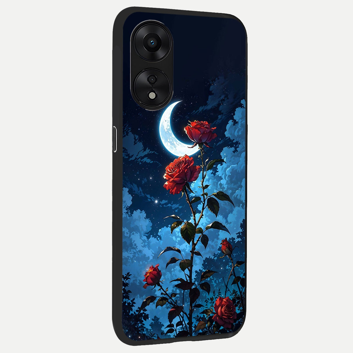  Crimson Rose Moon back cover For Oppo A78 5G slim fit glass case with vibrant aesthetic design