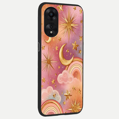  Golden Celestial Dreams back cover For Oppo A78 5G slim fit glass case with vibrant aesthetic design