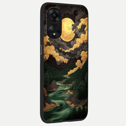  Golden River Moon back cover For Oppo A78 5G slim fit glass case with vibrant aesthetic design