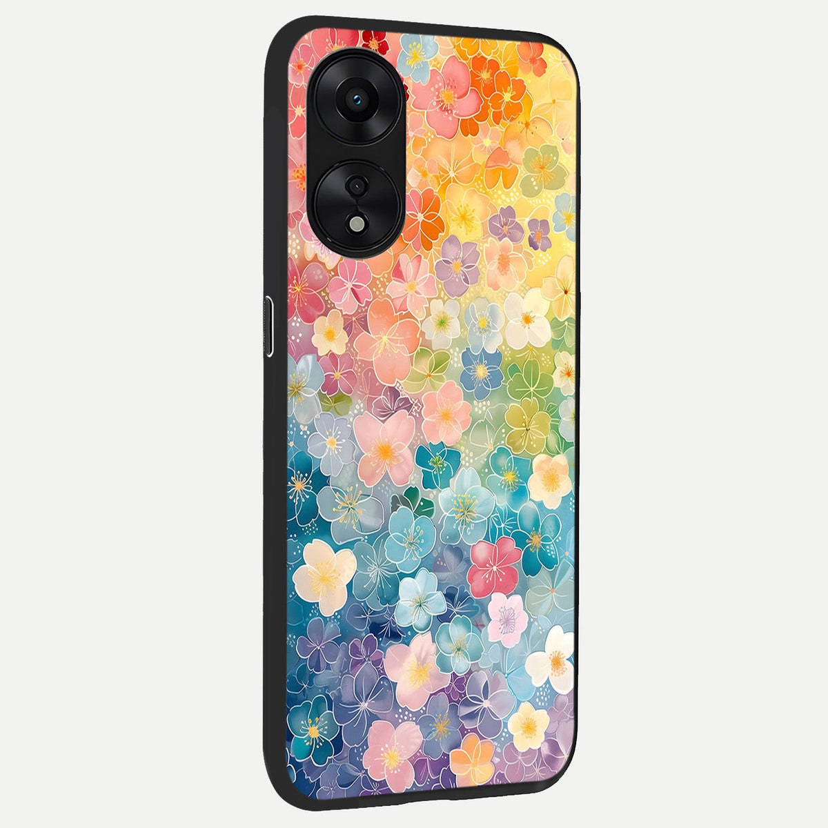  Rainbow Blossom Burst back cover For Oppo A78 5G slim fit glass case with vibrant aesthetic design