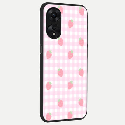  Strawberry Picnic Love back cover For Oppo A78 5G slim fit glass case with vibrant aesthetic design