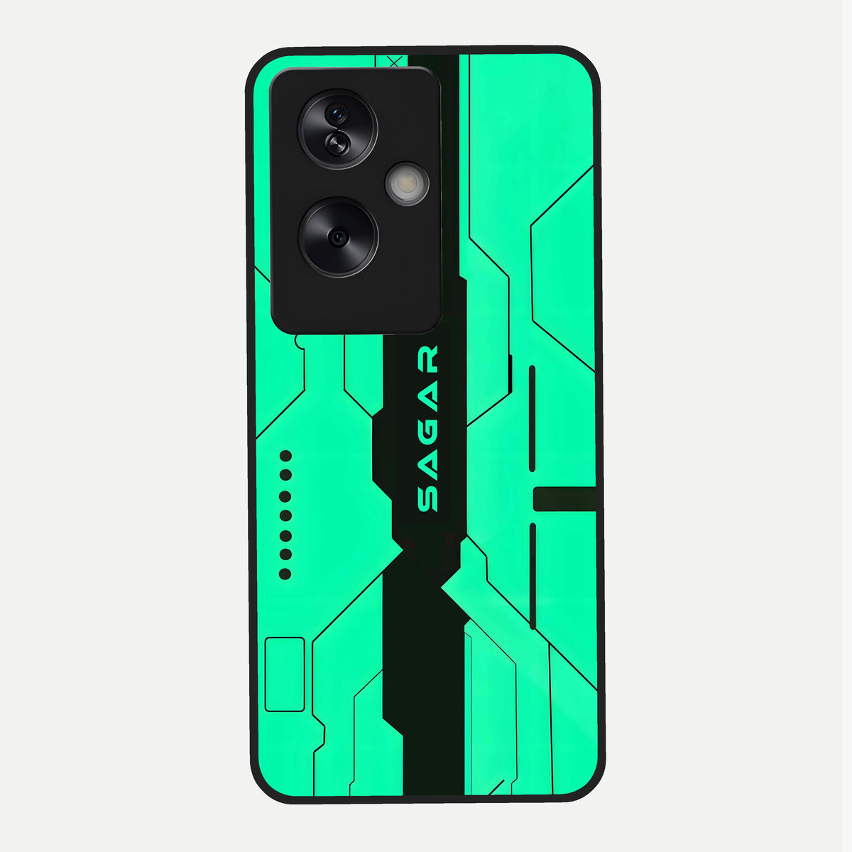  Aqua Tech CYBERPUNK Custom Name Glass Case For Oppo A79 back cover – full design glossy printed glass finish