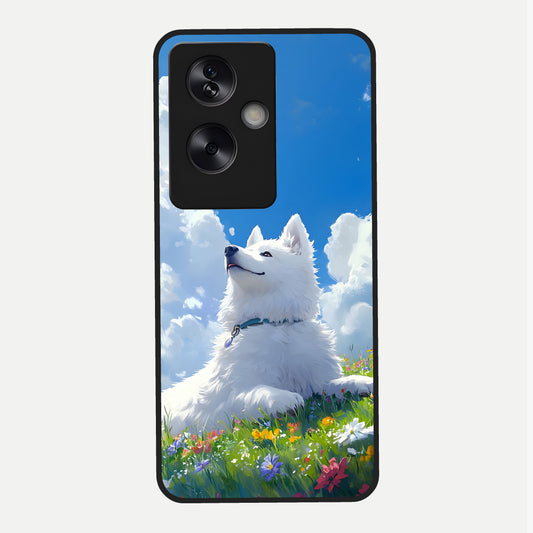  Blissful Cloud Pup Glass Case For Oppo A79 back cover – full design glossy printed glass finish