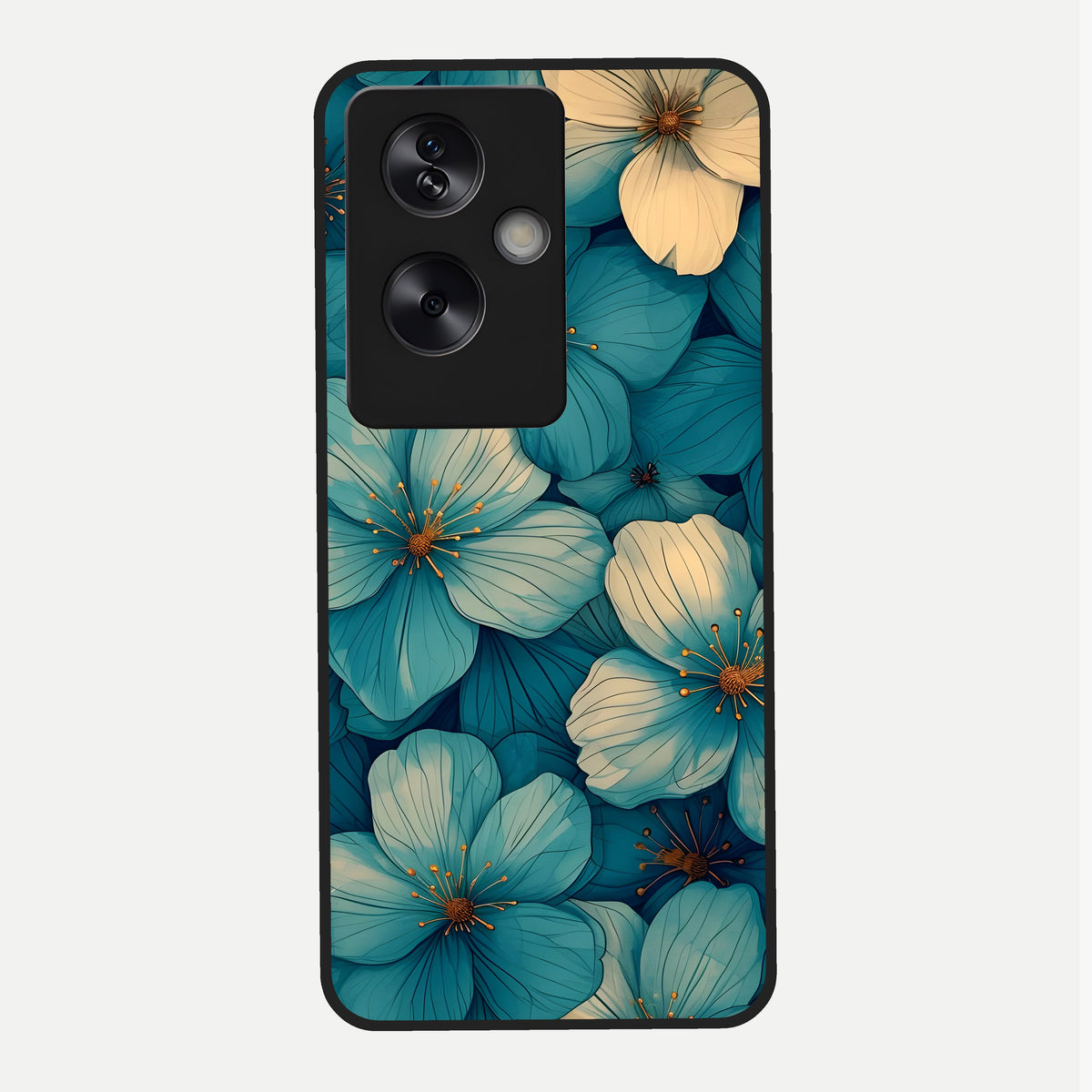  Blue Shade Floral Glass Case For Oppo A79 back cover – full design glossy printed glass finish
