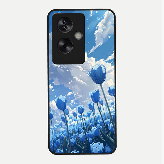  Blue Tulip Clouds Glass Case For Oppo A79 back cover – full design glossy printed glass finish