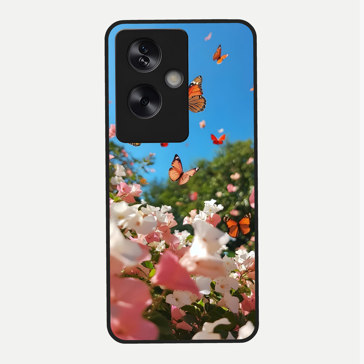  Butterflies In Bloom Sky Glass Case For Oppo A79 back cover – full design glossy printed glass finish