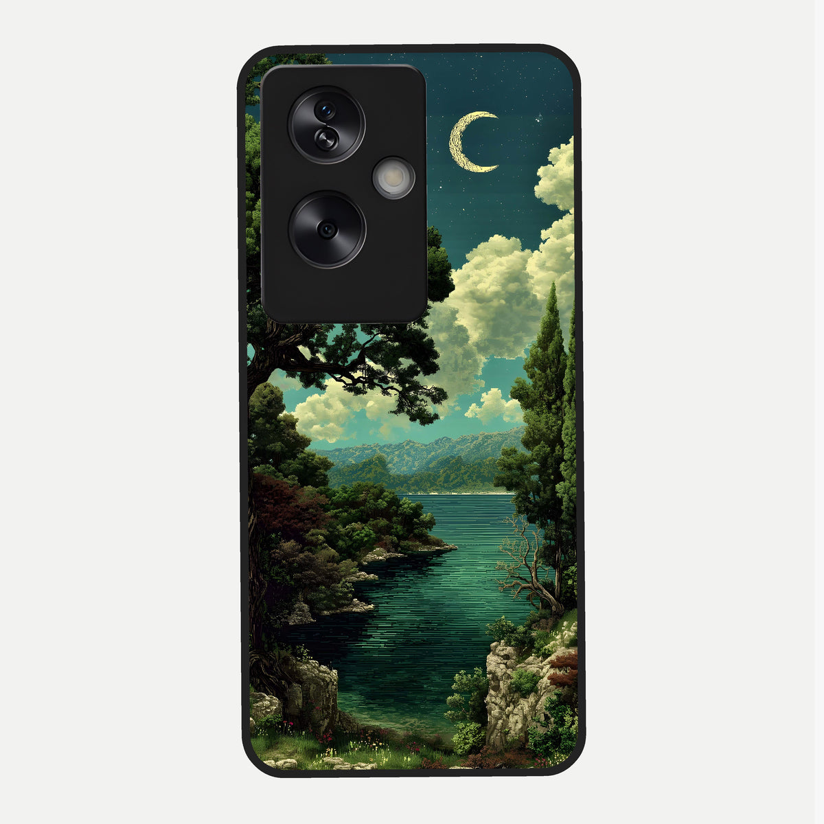  Celestial Lake Peace Glass Case For Oppo A79 back cover – full design glossy printed glass finish