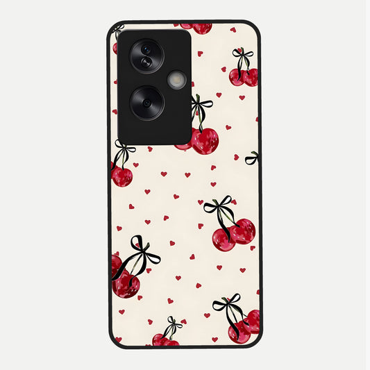  Cherry Heart Bow Glass Case For Oppo A79 back cover – full design glossy printed glass finish