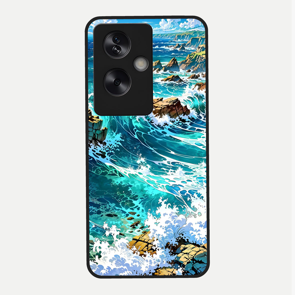 Coastal Blue Waves Glass Case For Oppo A79 back cover – full design glossy printed glass finish