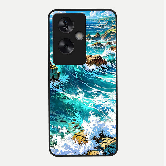  Coastal Blue Waves Glass Case For Oppo A79 back cover – full design glossy printed glass finish